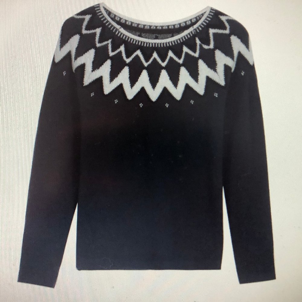 NWT, Black Print Round Neck Sweater, Aljok, Size Large